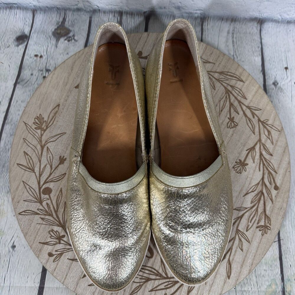 Frye Melanie Flats Women Size 9 Gold Metallic Leather Ballet Loafers Casual